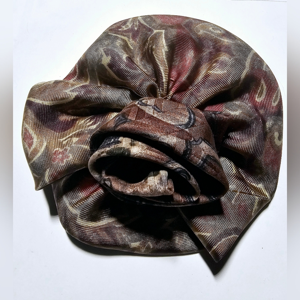 Camelia flower neutral dark colors tie scarf repurposed handmade brooch corsage